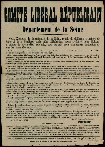 Comité Libéral Républicain du Département de la Seine : Déclaration...