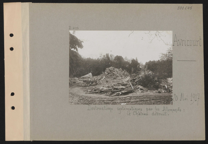 Avricourt. Destructions systématiques par les Allemands : le château détruit