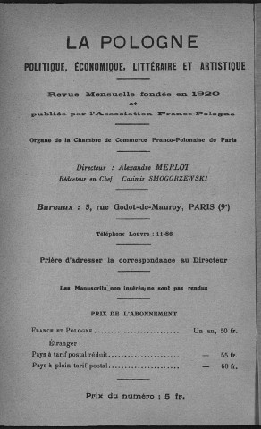 La Pologne politique, économique, littéraire et artistique (1931, n°1 - n°12)