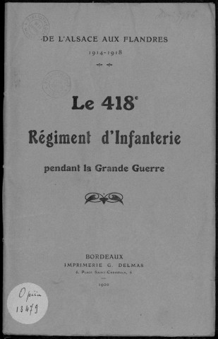 Historique du 418ème régiment d'infanterie