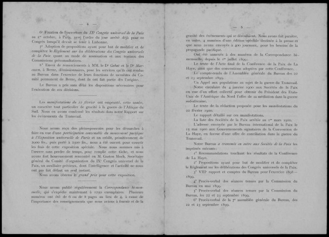IXe rapport du Bureau international de la paix sur sa gestion et ses comptes (1er juillet 1899 au 30 juin 1900)
