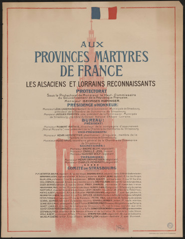 Aux provinces martyres de France : les Alsaciens et Lorrains reconnaissants