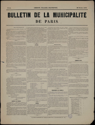 Bulletin de la municipalité de Paris n° 11 : rapports des maires… Hygiène…