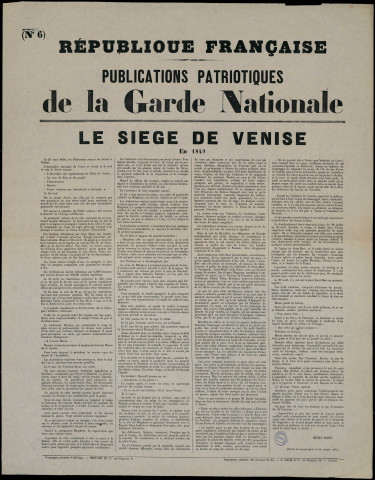 Publications patriotiques de la Garde Nationale : Le siège de Venise en 1849