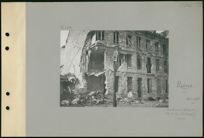 Reims. Boulevard Gerbert (le numéro 20 bombardé)