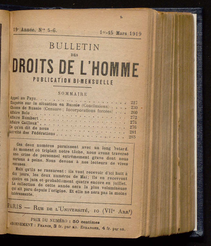 Mars 1919 - Bulletin des Droits de l'Homme