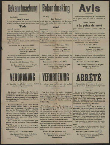 Der Belgier...amp; ist vom Feldgericht...amp; zum Tode verurteilt worden = De Belg...amp; het "Feldgericht...amp; ter dood veroordeeld = Le tribunal de campagne...amp; a condamné le Belge...amp; à la peine de mort