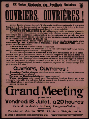 Ouvriers, ouvrières : grand meeting