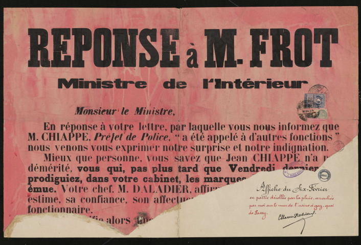 Réponse à M. Frot, ministre de l'Intérieur