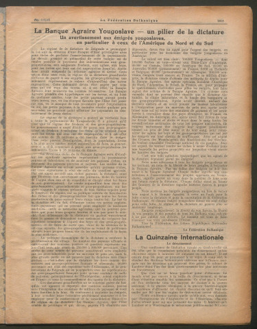 Juin 1929 - La Fédération balkanique