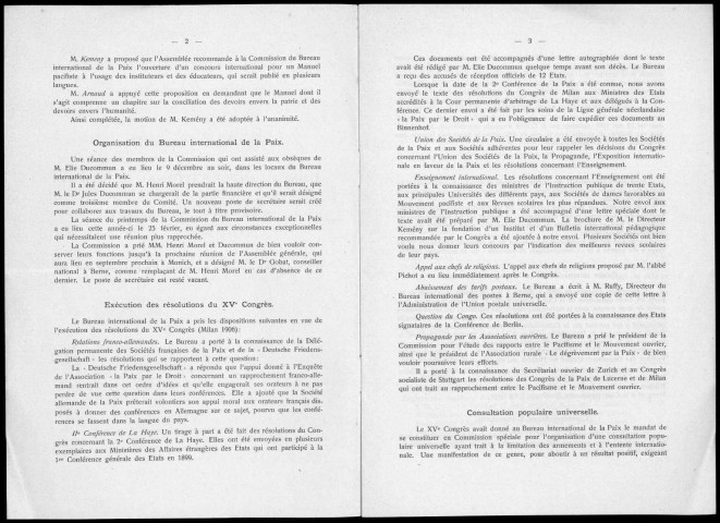XVIe rapport du Bureau international de la paix sur sa gestion et ses comptes du 1er juillet au 31 juin 1907