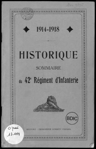 Historique du 42ème régiment d'infanterie