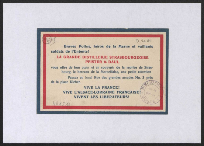 Guerre mondiale 1914-1918. France. Tracts français concernant le rattachement de l'Alsace-Lorraine