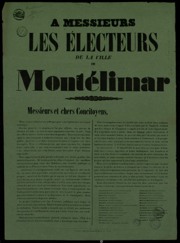 À messieurs les électeurs de la ville Montélimar