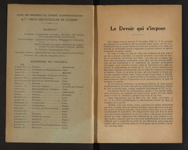 Année 1919 - Bulletin mensuel de l'Union des aveugles de guerre et journal des soldats blessés aux yeux