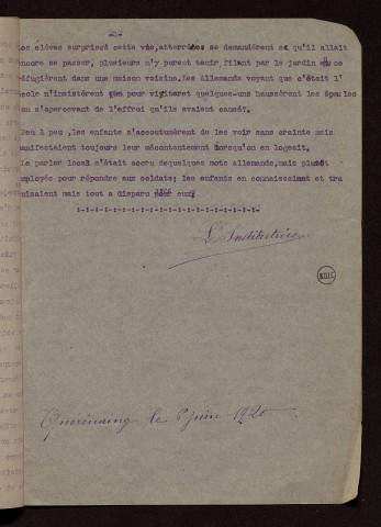 Querenaing (59) : réponses au questionnaire sur le territoire occupé par les armées allemandes