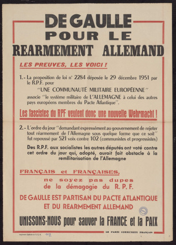 De Gaulle pour le réarmement allemand : les fascistes du RPF veulent donc une nouvelle Wehrmacht !