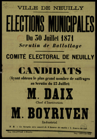 Élections municipales du 30 juillet 1871 : Scrutin de ballottage Candidats