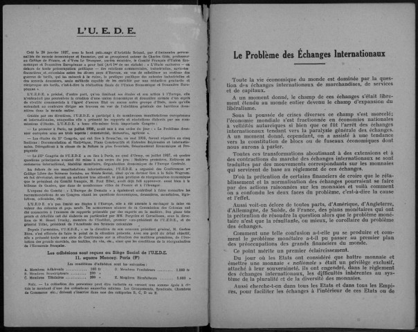 Le règlement des échanges internationaux. Sous-Titre : Union économique et douanière européenne. Commission du commerce et de l'industrie. Document n°40, mars 1944