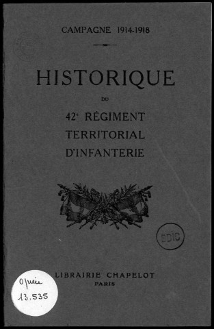 Historique du 42ème régiment territorial d'infanterie