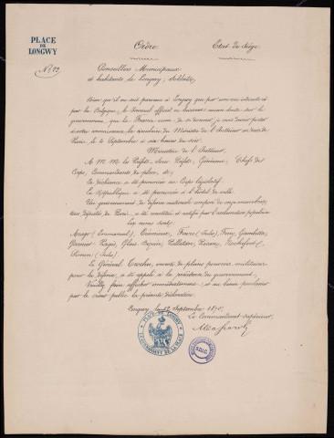 État de siège No 22 : Ordre