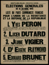 Élections générales : liste du Parti Communiste Français pour l'Union de la Résistance et la défense de la République