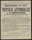 Recensement en 1915 des voitures automobiles et des motocyclettes susceptibles d'être requises pour le service de l'armée