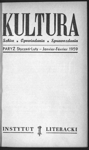 Kultura (1959, n°1(135) - n°12(146))  Sous-Titre : Szkice - Opowiadania - Sprawozdania  Autre titre : "La Culture". Revue mensuelle