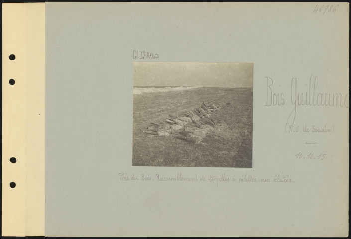 Bois Guillaume (nord-ouest de Souain). Près du bois. Rassemblement de torpilles à ailettes non éclatées
