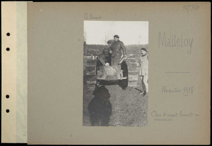 Malleloy. Char d'assaut Renault en manœuvre