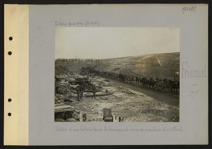 Fricourt. Position d'une batterie lourde britannique et convoi de munitions d'artillerie