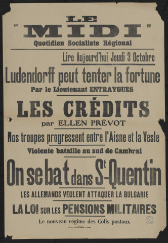 Le "Midi" : quotidien socialiste régional... Lire aujourd'hui... Nos troupes... On se bat ...