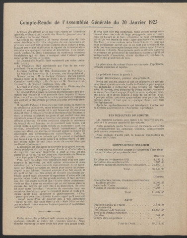 Année 1923. Bulletin de l'Union des blessés de la face "Les Gueules cassées"
