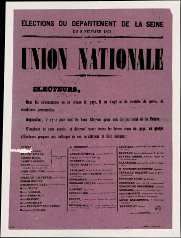 Union Nationale Propose aux suffrage La liste suivante
