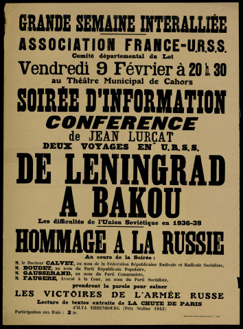 Soirée d'information : conférence... De Leningrad à Bakou... Hommage à la Russie