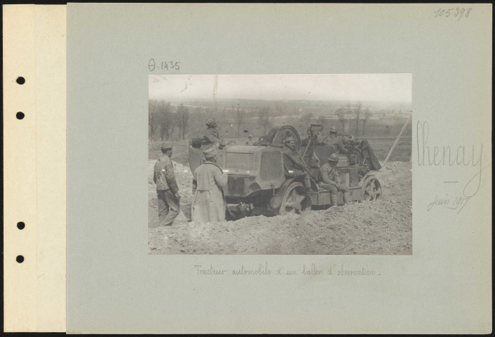 Chenay. Tracteur automobile d'un ballon d'observation