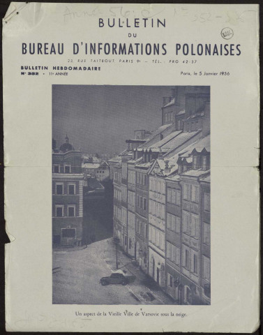 Bulletin du Bureau d'Informations Polonaises - 1956 - n°352-n°376Autre titre : Bulletin d'Informations