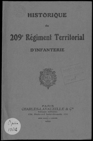 Historique du 209ème régiment territorial d'infanterie