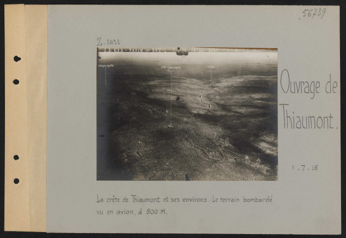 Ouvrage de Thiaumont. La crête de Thiaumont et ses environs. Le terrain bombardé vu en avion à 800 m