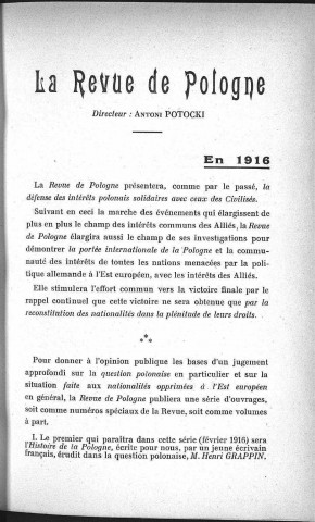 La Revue de Pologne (1916, n°1 - n°5)
