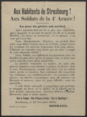 Guerre mondiale 1914-1918. France. Tracts français concernant le rattachement de l'Alsace-Lorraine