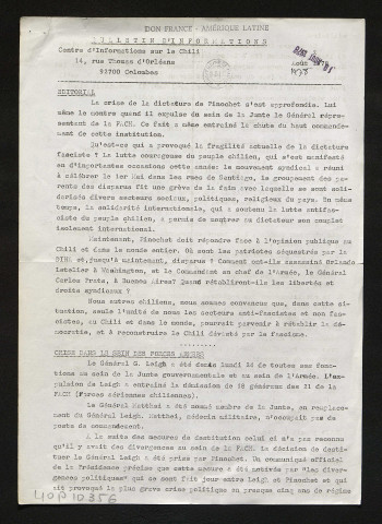 Centre d'informations sur le Chili. Bulletin d'informations - 1978