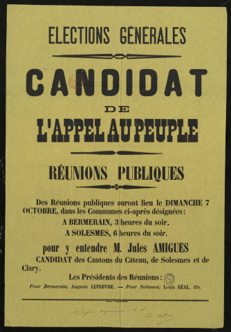 Élections générales : Candidat de l'Appel au peuple... Jules Amigues