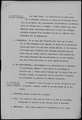 Réunion du 15 novembre 1919 à 10h30. Sous-Titre : Conférences de la paix