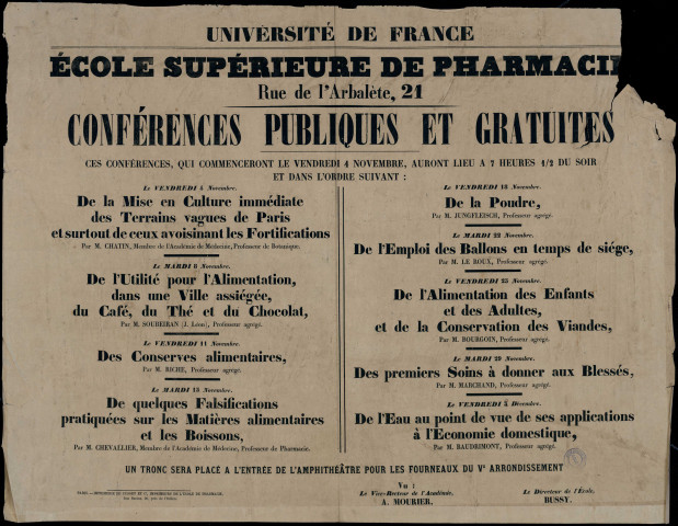 Conférences publiques et gratuites