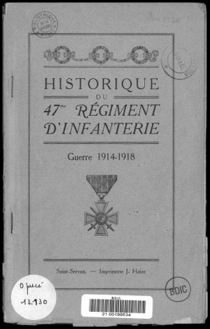 Historique du 47ème régiment d'infanterie