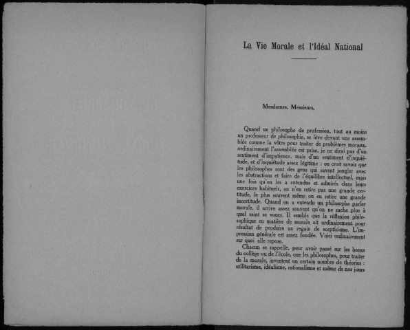 La vie morale et l'idéal national. Sous-Titre : Supplément à l'Education morale, organe de la Ligue française d'éducation morale