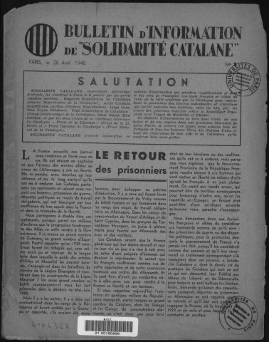Bulletin d'information de Solidarité catalane (1945 : n° 1-6)