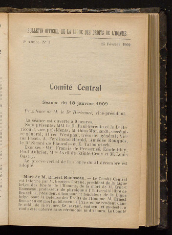 Février 1909 - Bulletin officiel de la Ligue des Droits de l'Homme