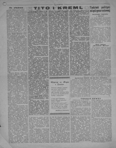 Placowka (1948 ; n°1-26)  Sous-Titre : Tygodnik polityczny, spoleczny i literacki  Autre titre : l'Avant poste